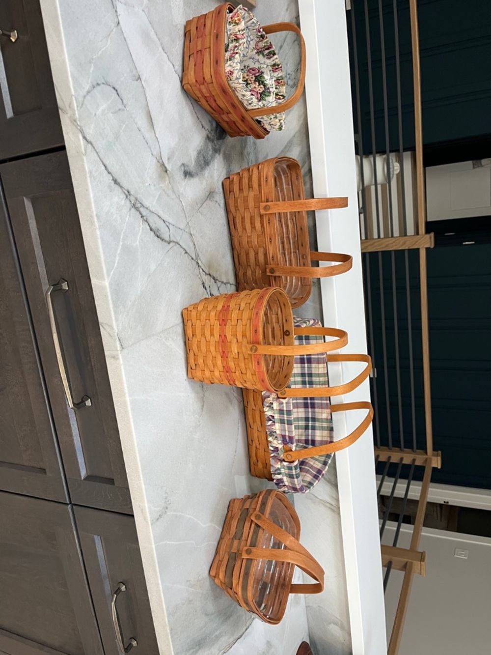 Longaberger Baskets Set of Woven Baskets - Natural Wood Tone with Fabric Liners